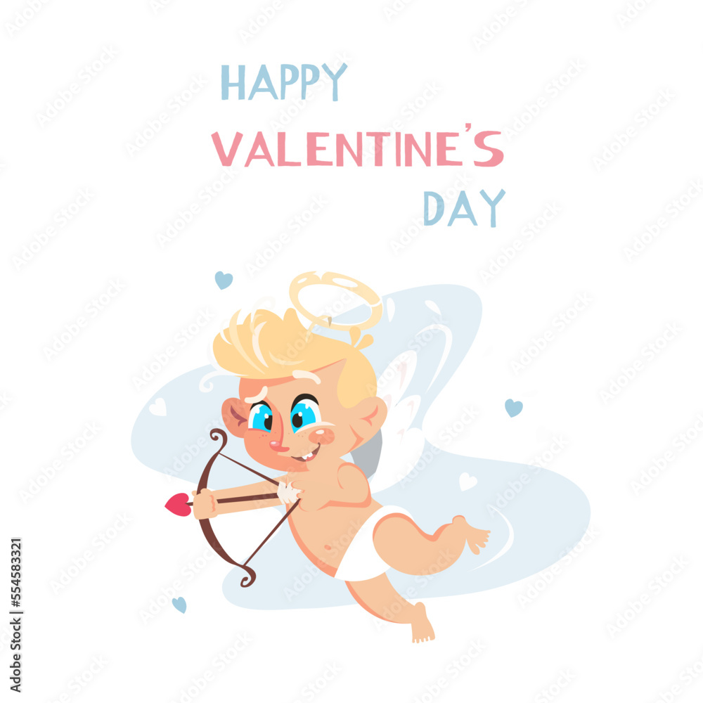 Happy Valentine's Day. Cute Cupid. Element for greeting cards and graphic design. Vector illustration in a flat style