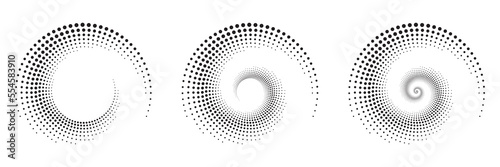 Circle halftone spiral backdrop. Dotted abstract concentric circle. spiral, swirl, twirl element. Circular and radial dots helix. Design element for multipurpose use.	