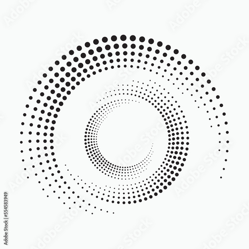 Circle halftone spiral backdrop. Dotted abstract concentric circle. spiral  swirl  twirl element. Circular and radial dots helix. Design element for multipurpose use. 