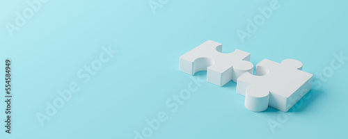 Jigsaw puzzle connecting together. Team business success partnership or teamwork concept. 3d rendering illustration photo