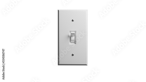 White light switch with one button in the on position isolated on transparent background. 3D render photo