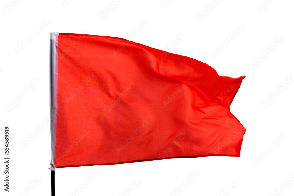 Obraz premium Red flag waving on white background
