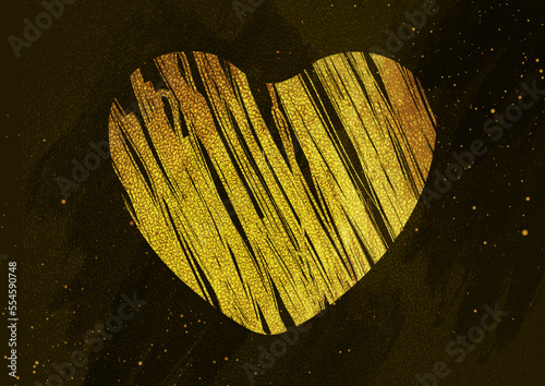 Luxury golden Valentines Day background with grunge heart and dots. Greeting card retro vector design
