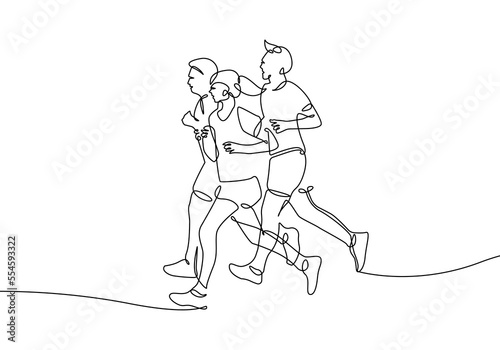 Runners Group One Line Drawing. Running Concept Abstract Minimal Drawing. Continuous One Line  Run Sport Illustration. Sport Activity Modern Trendy Contour Drawing. Vector EPS 10. 
