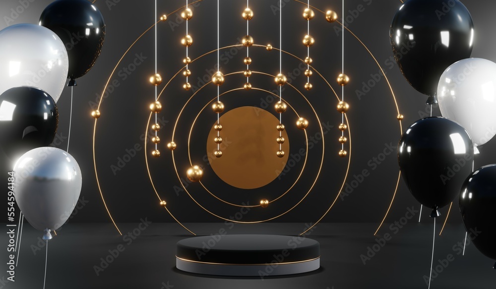 Obraz premium 3D rendering of blank product background for cream cosmetics Modern black podium background