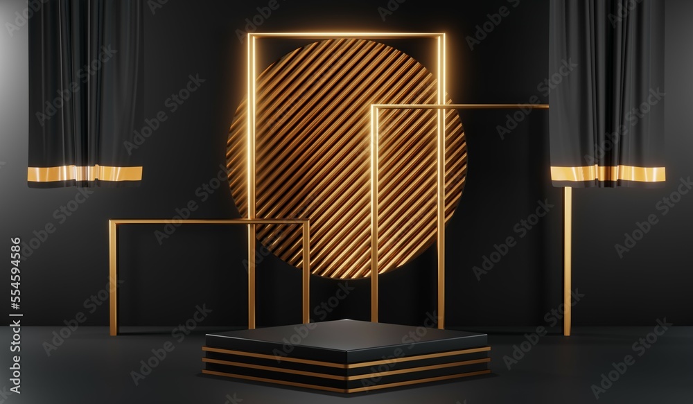 3D rendering of blank product background for cream cosmetics Modern black podium background 3D rendering of blank product background for cream cosmetics Modern black podium background