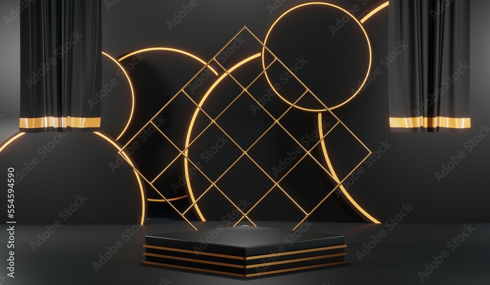 3D rendering of blank product background for cream cosmetics Modern black podium background 3D rendering of blank product background for cream cosmetics Modern black podium background
