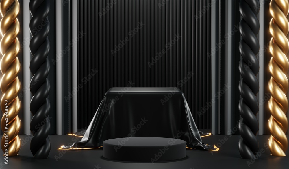 3D rendering of blank product background for cream cosmetics Modern black podium background 3D rendering of blank product background for cream cosmetics Modern black podium background