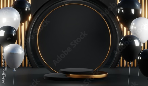 3D rendering of blank product background for cream cosmetics Modern black podium background