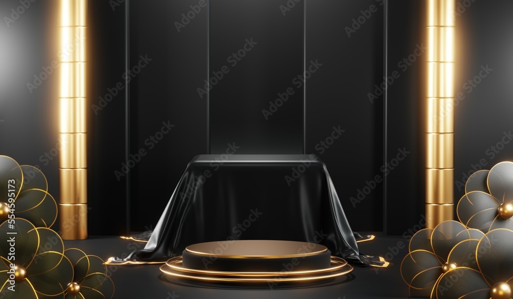 3D rendering of blank product background for cream cosmetics Modern black podium background 3D rendering of blank product background for cream cosmetics Modern black podium background
