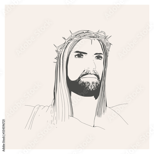 Portrait of Jesus Christ with crown of thorns. Biblical faith, gospel, salvation concept.