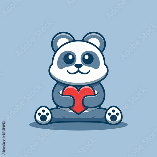 Cute panda mascot holding a heart vector illustration