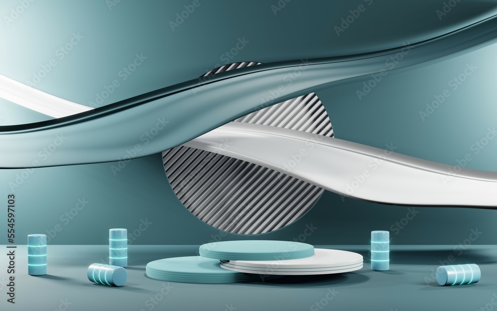 3D render of Podium background in blue tones for displaying cream products. cosmetics 3D render of Podium background in blue tones for displaying cream products. cosmetics