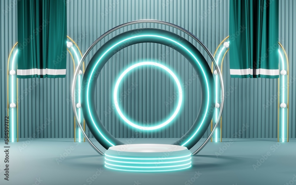 Fototapeta premium 3D render of Podium background in blue tones for displaying cream products. cosmetics