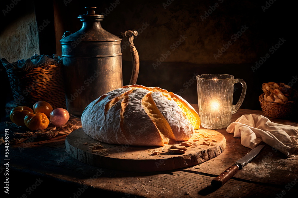 Homemade Rustic Artisan Bread Or Italian Ciabatta , bread sourdough, rustic baked bread in wickerwork basket