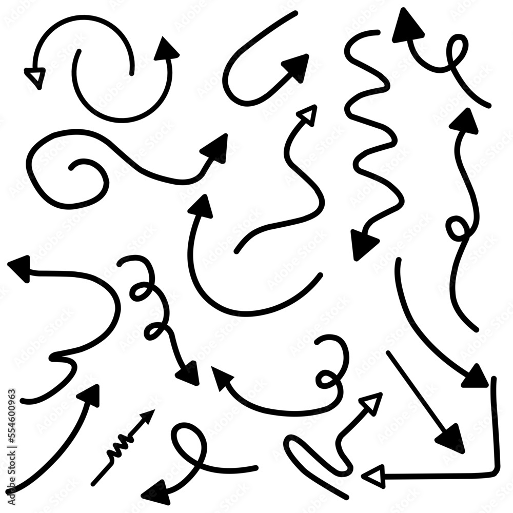 Set of Scribble Arrow doodle isolated on white background. Arrow doodle Set of Scribble Arrow doodle isolated on white background. Arrow doodle