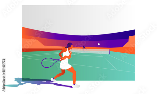 Young woman playing tennis on court