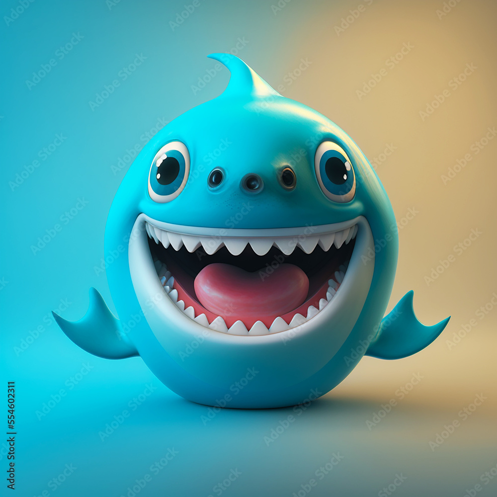 Fototapeta premium Happy Shark Emoji. AI Generated, 2022 Emojis.