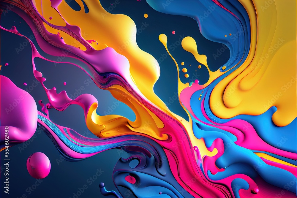 a colorful abstract painting with a blue background and a pink and ...