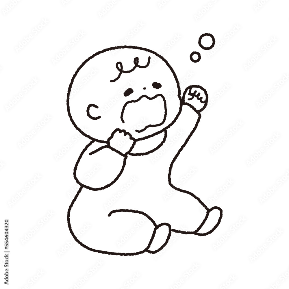 あくびしている赤ちゃんの白黒線画 あくびしている赤ちゃんの白黒線画