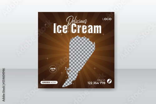 Special delicious ice cream social media post or promotional banner with discount offer abstract shape
