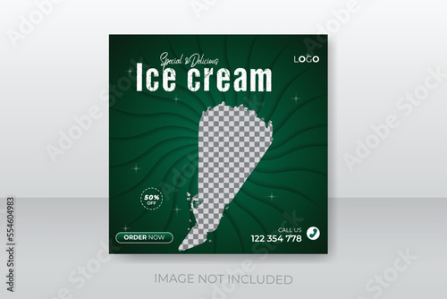 Special delicious ice cream social media post or promotional banner with discount offer abstract shape