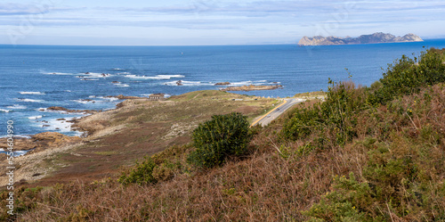 view from the top of the Monteferro mountain with the Cies islands in the background in Nigran  Galicia  Spain