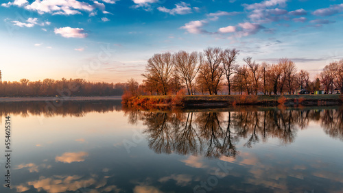 Lake Jarun in the morning reflection in the water