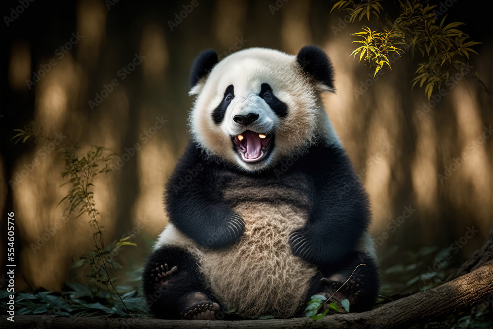 Fototapeta premium A playful happy panda. Digital artwork