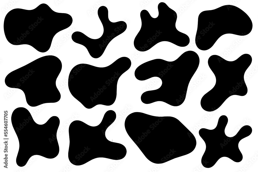 Set of abstract liquid forms and fluid shapes, blobs element, black abstract blobs, irregular shapes, black ink. Set of abstract liquid forms and fluid shapes, blobs element, black abstract blobs, irregular shapes, black ink.