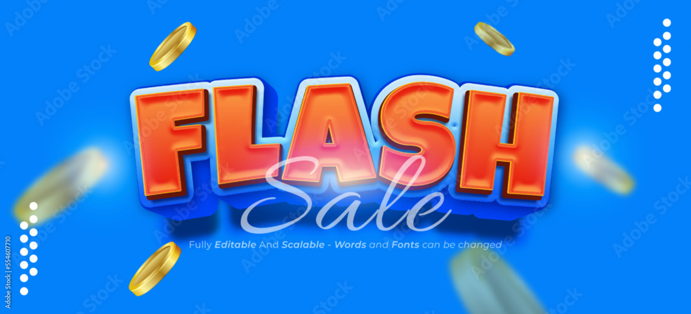 Flash sale text design with 3d modern effect style on blue background