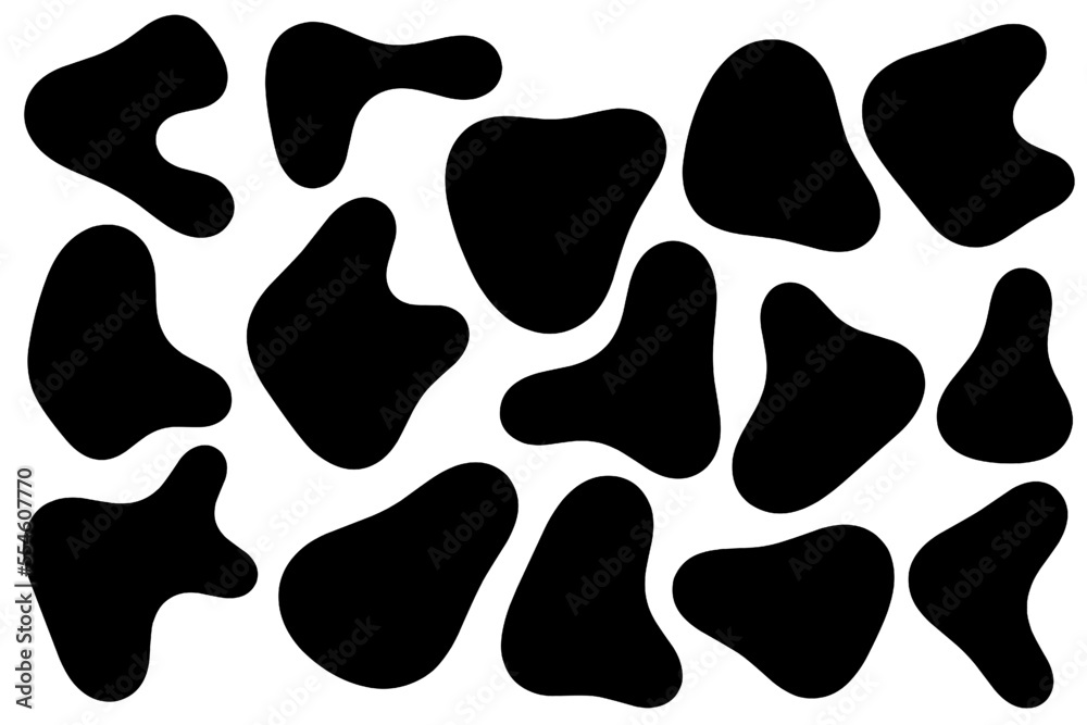 Set of abstract liquid forms and fluid shapes, blobs element, black ...