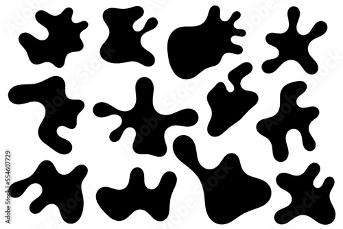 Big set of abstract liquid forms and fluid shapes, blobs element, black abstract blobs, irregular shapes, black ink, melted fluid shapes.
