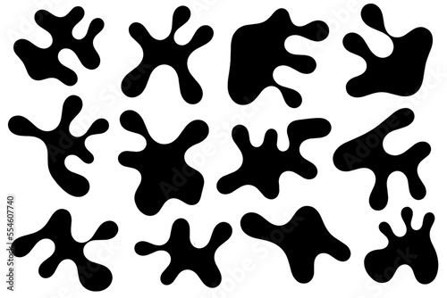 Big set of abstract liquid forms and fluid shapes, blobs element, black abstract blobs, irregular shapes, black ink, melted fluid shapes.