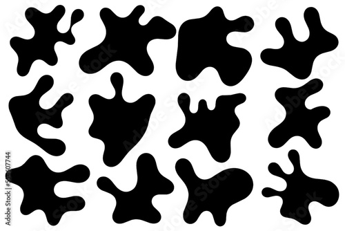 Big set of abstract liquid forms and fluid shapes, blobs element, black abstract blobs, irregular shapes, black ink, melted fluid shapes.