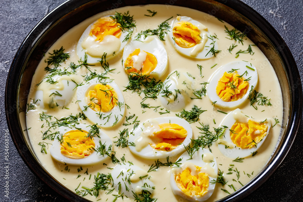 Senfeier, hard boiled eggs in creamy mustard sauce Senfeier, hard boiled eggs in creamy mustard sauce