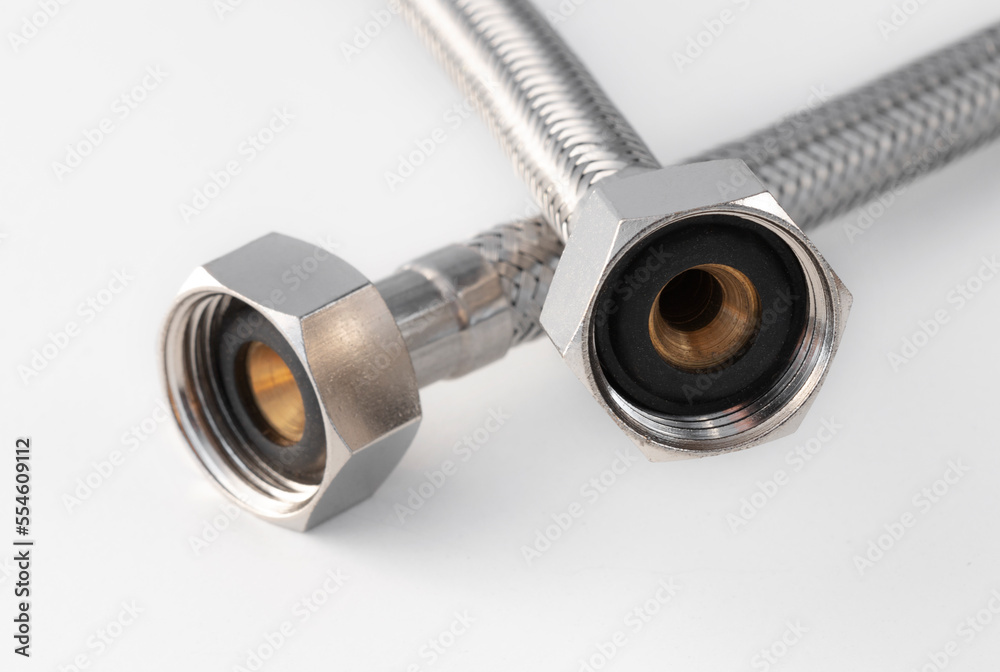 stainless steel water hose on white background stainless steel water hose on white background
