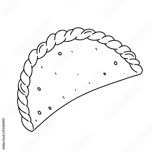 Fried empanadas in hand drawn doodle style. Traditional Colombian food. Latin American food vector illustration.