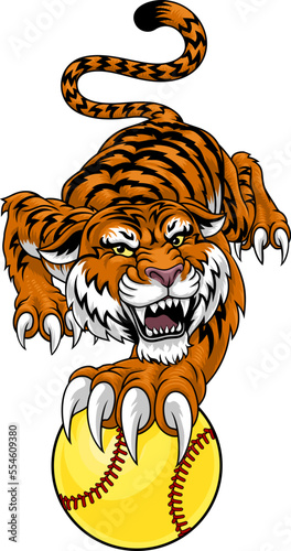 A tiger animal softball sports team cartoon mascot