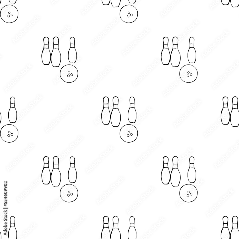 Fototapeta premium Bowling Hand Drawn Doodle Icon Seamless Pattern M_2212001