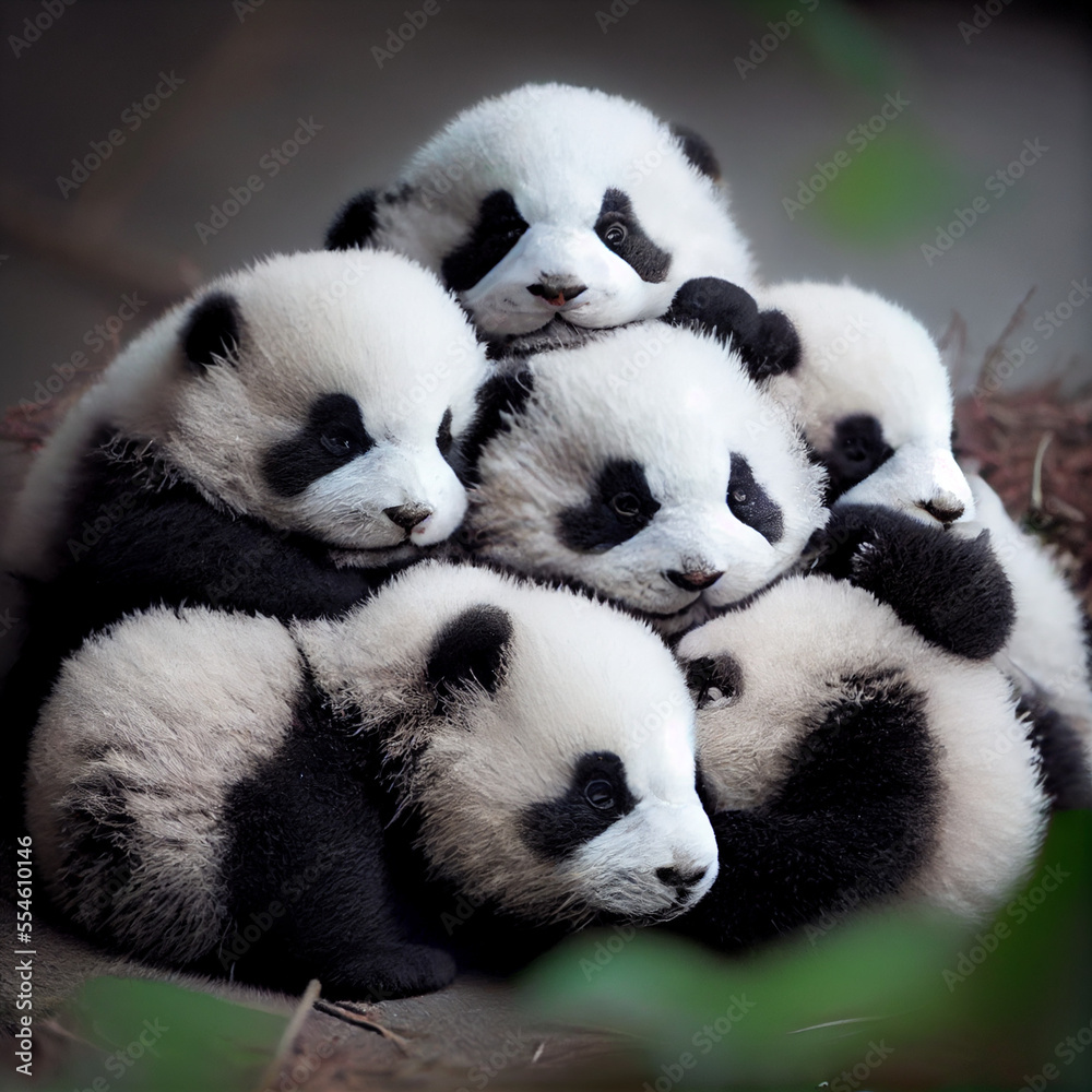 Fototapeta premium A Pile of Adorable Baby Pandas, AI 