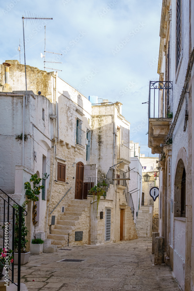 White streets of Cisternino in Puglia.Italy.