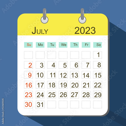 calendar date July 2023 illustration 