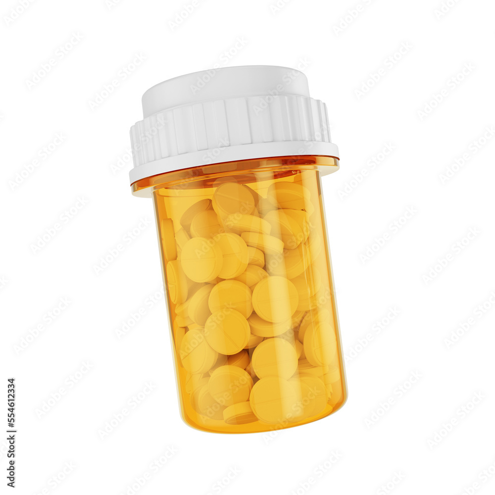 prescription container. orange pill bottle isolated. 3d illustration PNG file - obrazy, fototapety, plakaty 