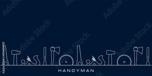 Professional handyman services. Vector banner template with tools collection and text space.  Set of repair tools on dark blue background for your design. EPS10.