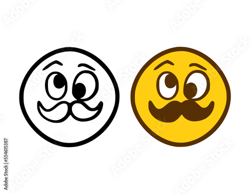 Mustachioed and stupid emoticon in doodle style isolated on white background