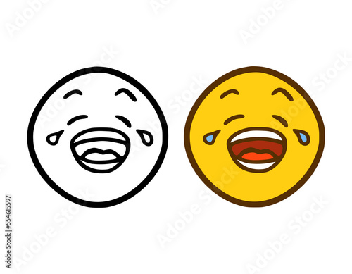 Laughing to tears emoticon in doodle style isolated on white background