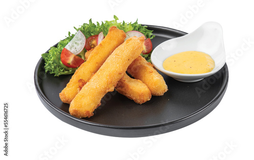 Png Crispy cheese sticks deep-fried .in a black dish on a white background