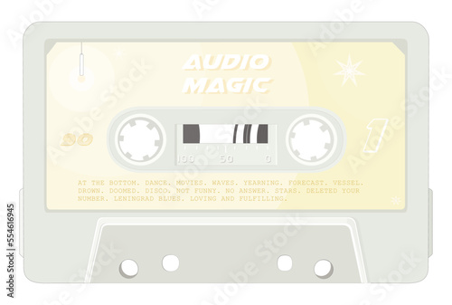 Vintage analog tape cassette stylization. Realistic vector illustration on isolated white background. Audio magic. 