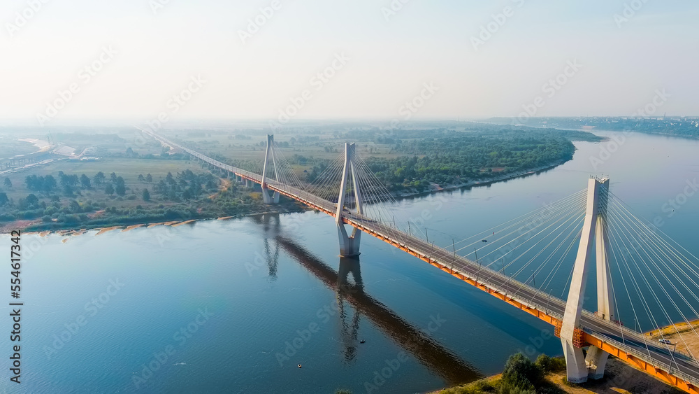 Murom, Russia. Construction of a bridge across the Oka River. Highway M-12 Moscow-Nizhny-Novgorod-Kazan, Aerial View